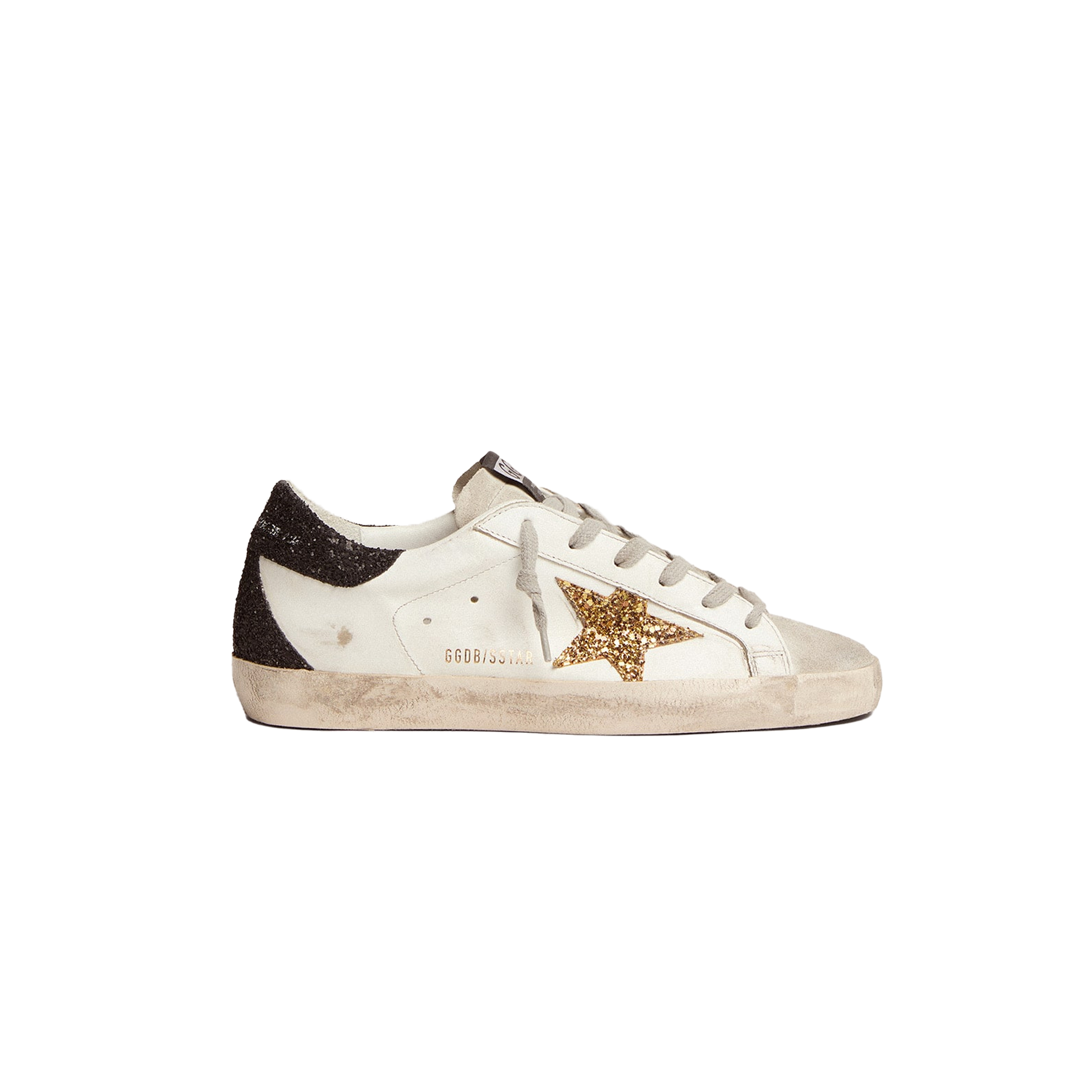 GOLDEN GOOSE WOMEN'S SUPER-STAR LTD WITH GOLD STAR AND BLACK GLITTER HEEL TAB 8050235260795